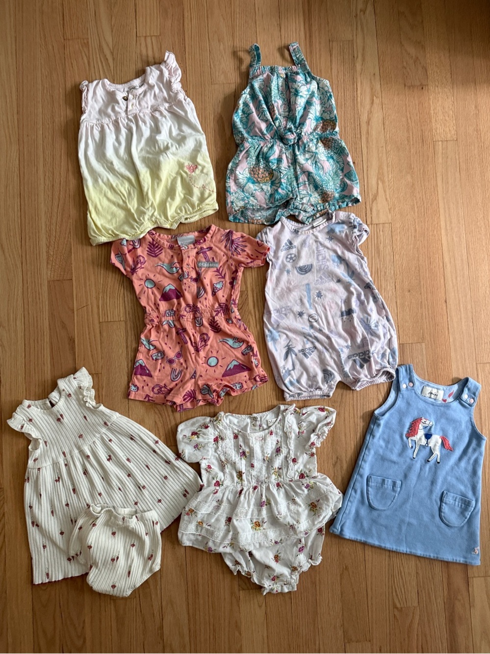 Girls 18 M Bundle of Rompers & Dresses (7 pcs)- Pastel Floral & Fun Prints